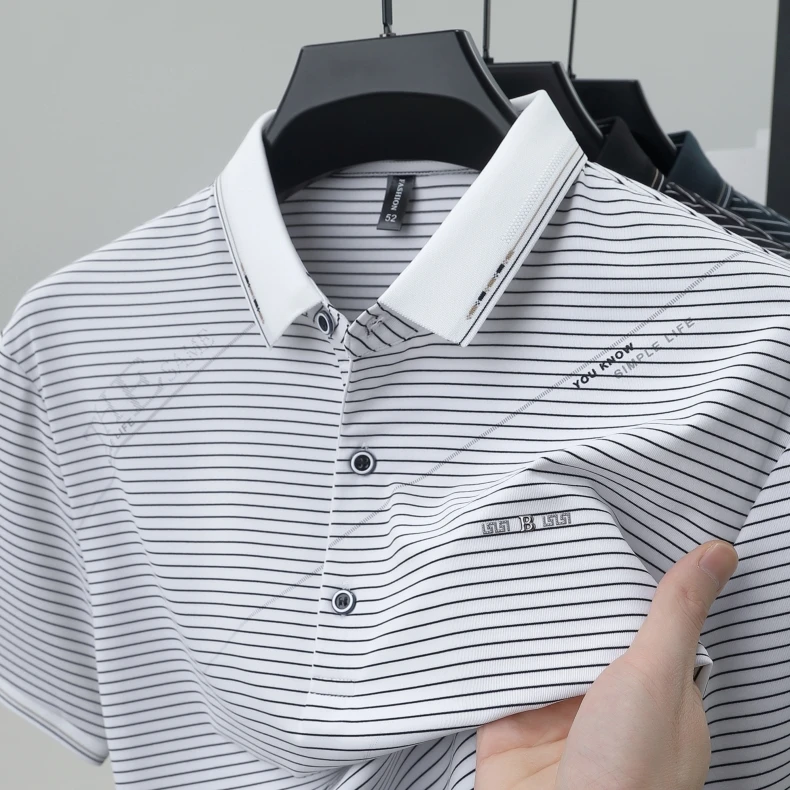 Fashion letter jacquard striped short sleeve polo shirt men's luxury trend brand summer silky breathable new item lapel T-shirt 16 S1753e1441db64782a62428831acbcc68R