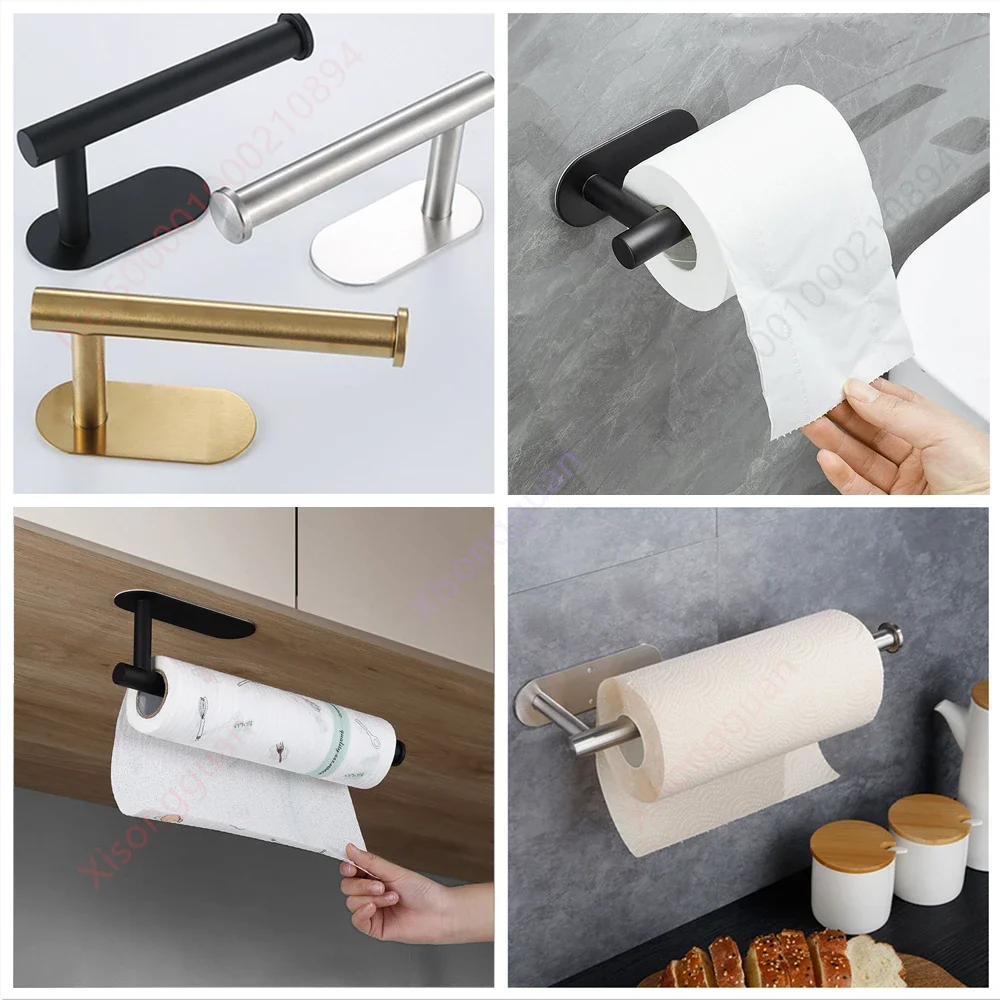 Paper towel holder 1/2PCS Kitchen Paper Towel Holder Toilet Paper Holder Adhesive Tissue Rack Napkin Dispenser Cabinet Storage Bathroom Accessories