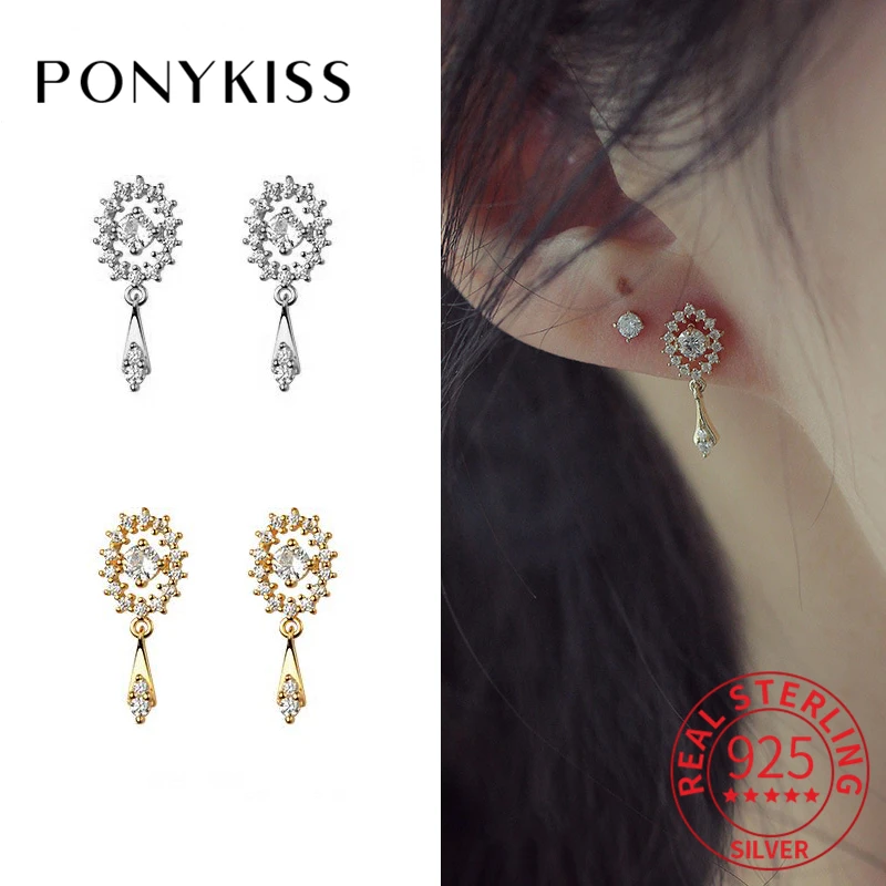 

PONYKISS Trendy 925 Sterling Silver Minimalist Round Water Drop Zircon 14K Gold Stud Earring for Women Elegant Fine Jewelry Chic