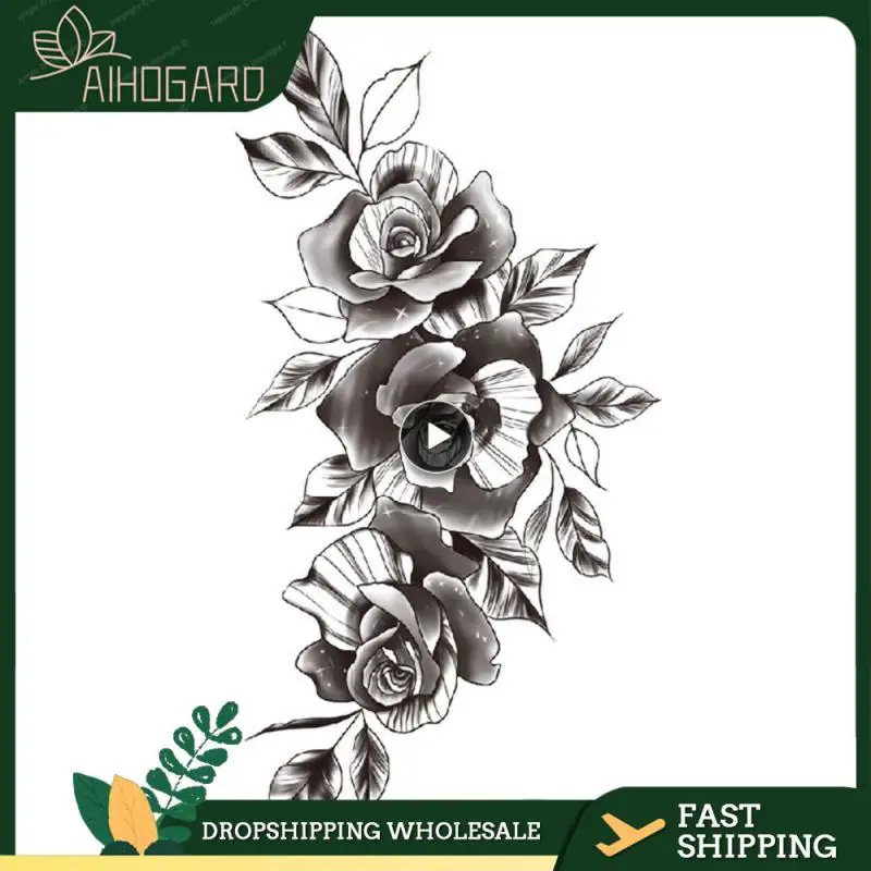 

1PCS Large Size Black Flower Pattern Fake Tattoo Sticker for Women Dot Rose Peony Temporary Tattoos Water Transfer Tattoos