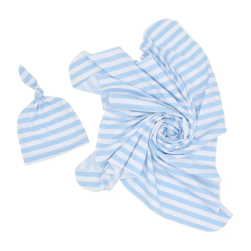 2-Piece Baby Receiving Blankets Cotton Gauze Blanket Striped Towel Cap Blanket for Newborn Muslin Diaper Bedding Cov