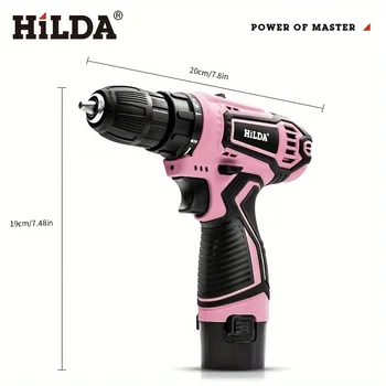 HILDA Pink 12v Cordless Drill Bag Set with Battery Two Battery and One Charge Home Tool Kit Daily Maintenance Essential 2
