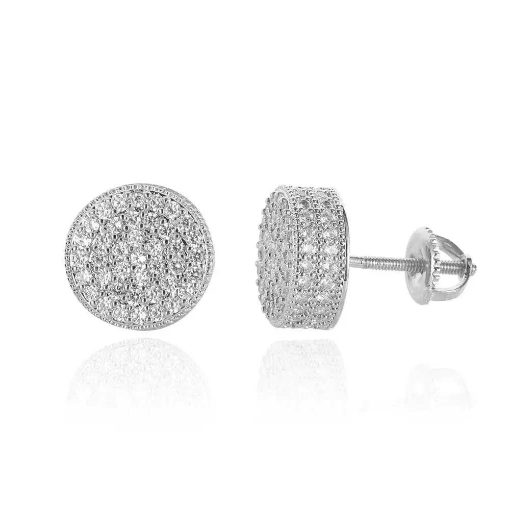 Rock Style Hip-Hop Jewelry Stone Earrings Cubic Zirconia Flat Cylindrical Screw Earrings For Men's And Women's Earrings
