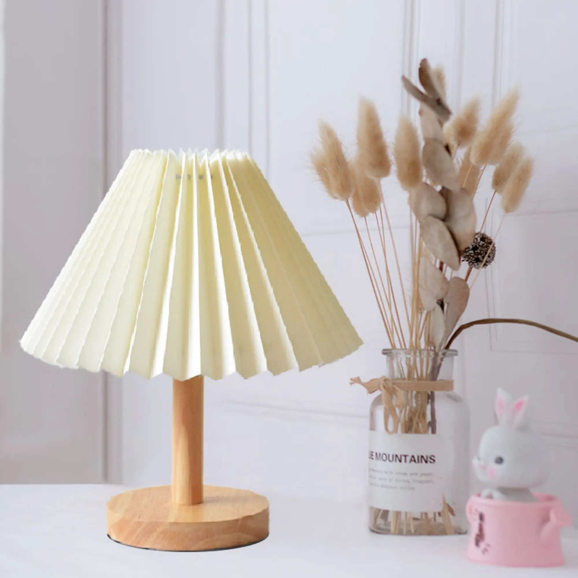 1pc pleated bedroom bedside lamp,Nordic style solid wood night lamp,bed and breakfast atmosphere lamp,decorative table lamp For bedside lamp