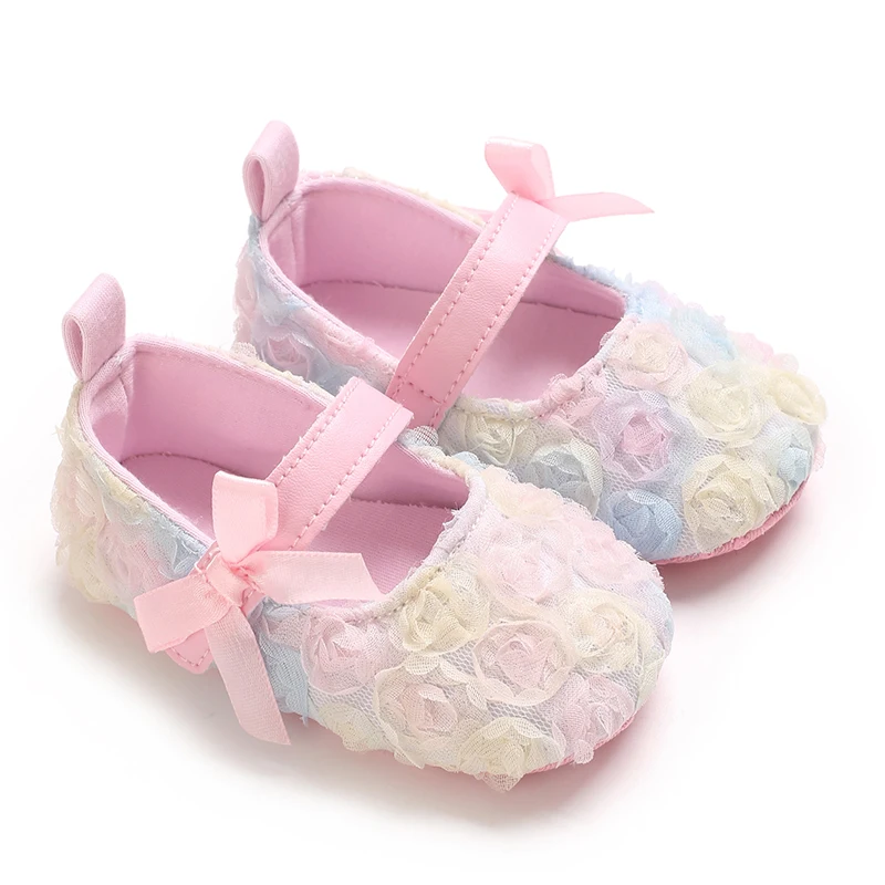 Baby Girls Mesh Rose Shoes Cute Sweet Soft Sole Non-Slip Crib Shoes for Spring Fall 2