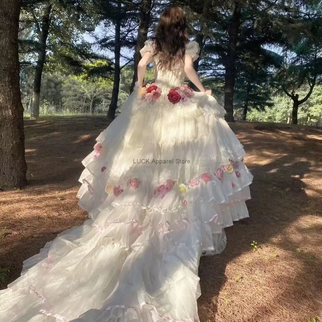 

Роскошное длинное свадебное платье Лолита с изображением рыбаков и цветов