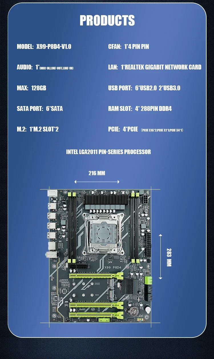 Desktop Motherboard para pc Gaming Placa Mãe Combo Computador Mainboard 128gb Canais Ddr4 Lga2011 X99 - Imagem 3