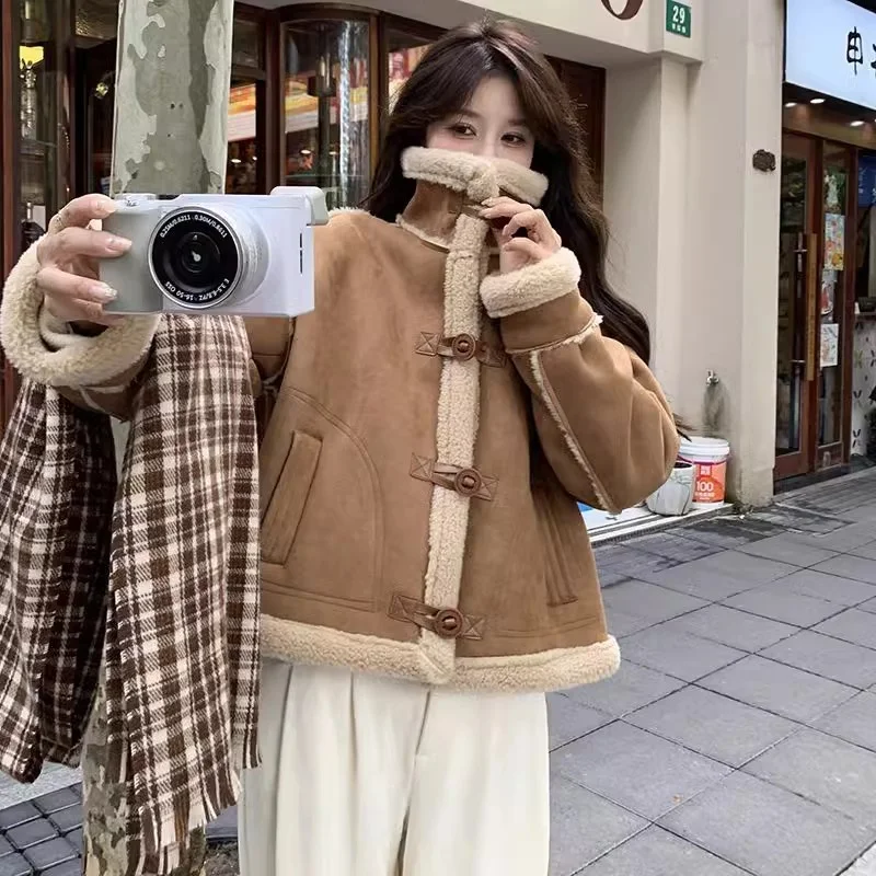 Academy Style Fashion Fur integrated Lamb Fur Jacket for Women's Winter 2024 New Loose Thickened Deer Skin Velvet Fur Coats Pink