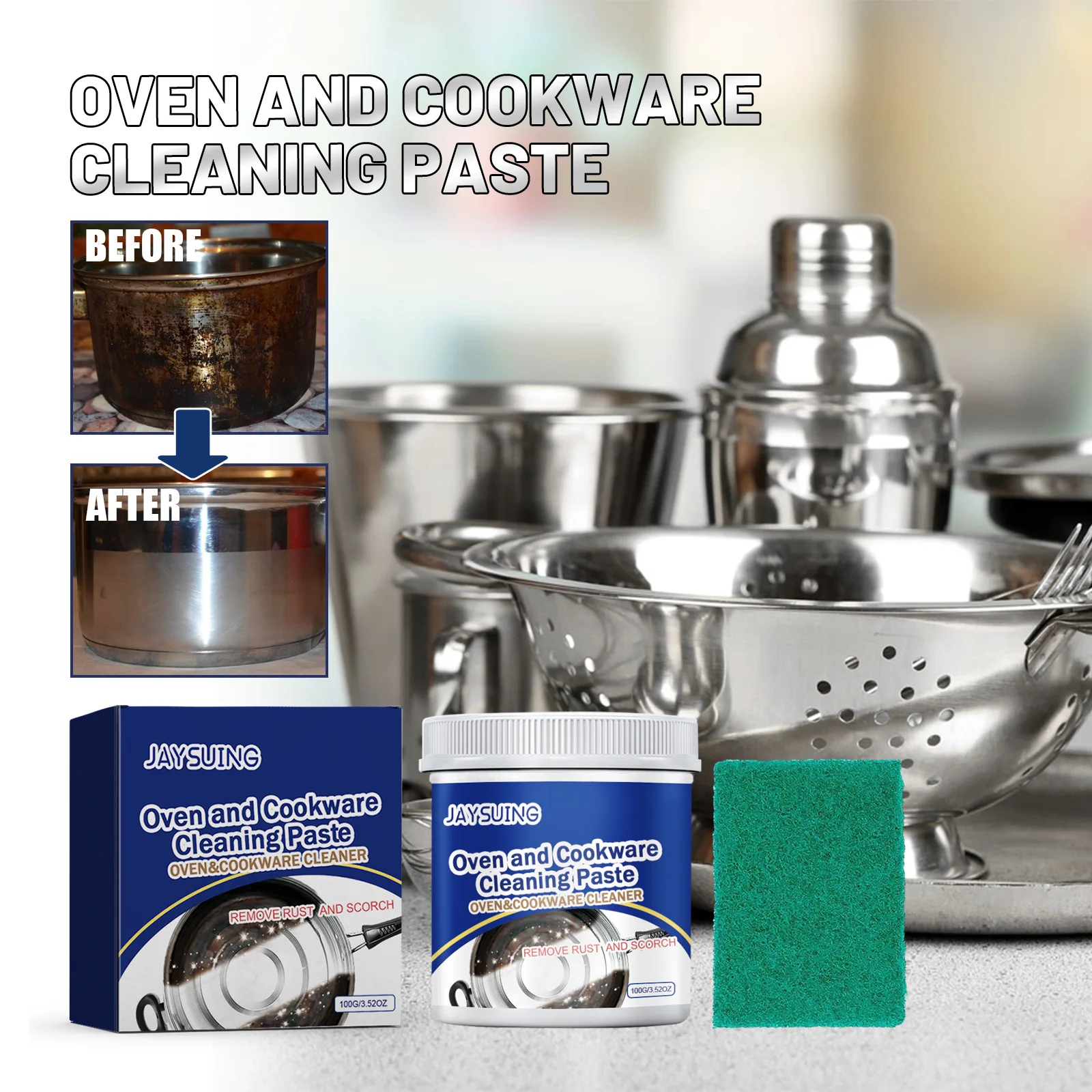 Kitchen Cleaning Paste Heavy Oil Stain Cleaner Rust Remover Washing Pot Bottom Scale Strong Detergent Cookware Cleaning Cream