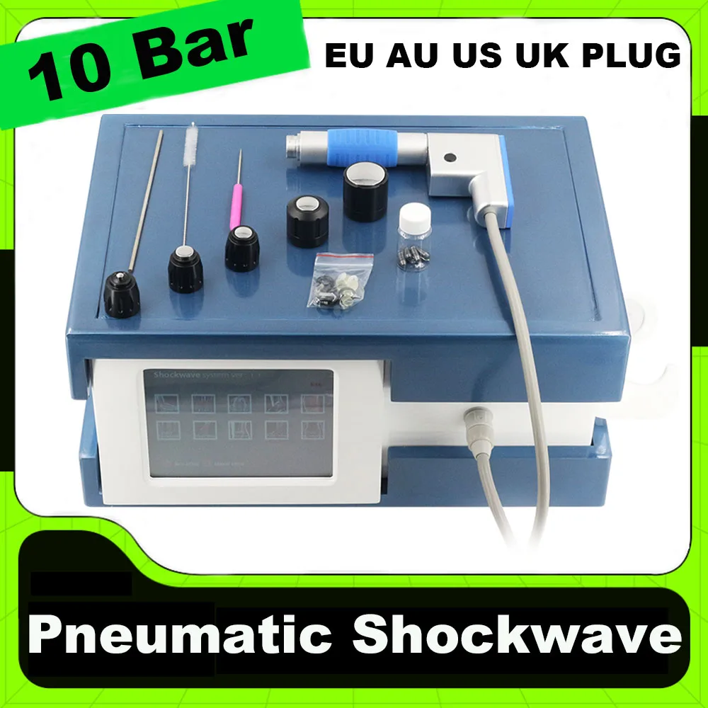 

Pneumatic Shockwave Therapy Machine 10Bar Shock Wave Massager Effective Plantar Fasciitis Pain Relief For ED Treatment Massage