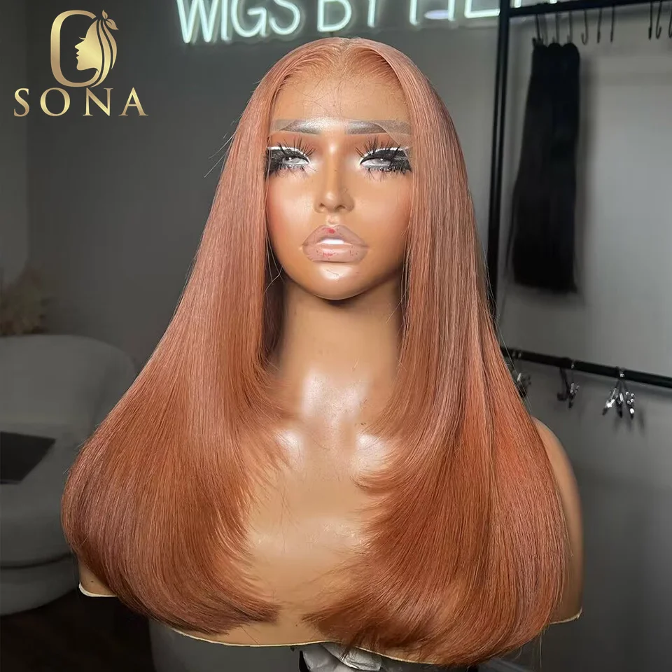 Straight Ginger Orange Brown 30# Colored Transparent 13x4 HD Transparent 13x6 Lace Frontal Wigs Human Hair Wig Pre Plucked
