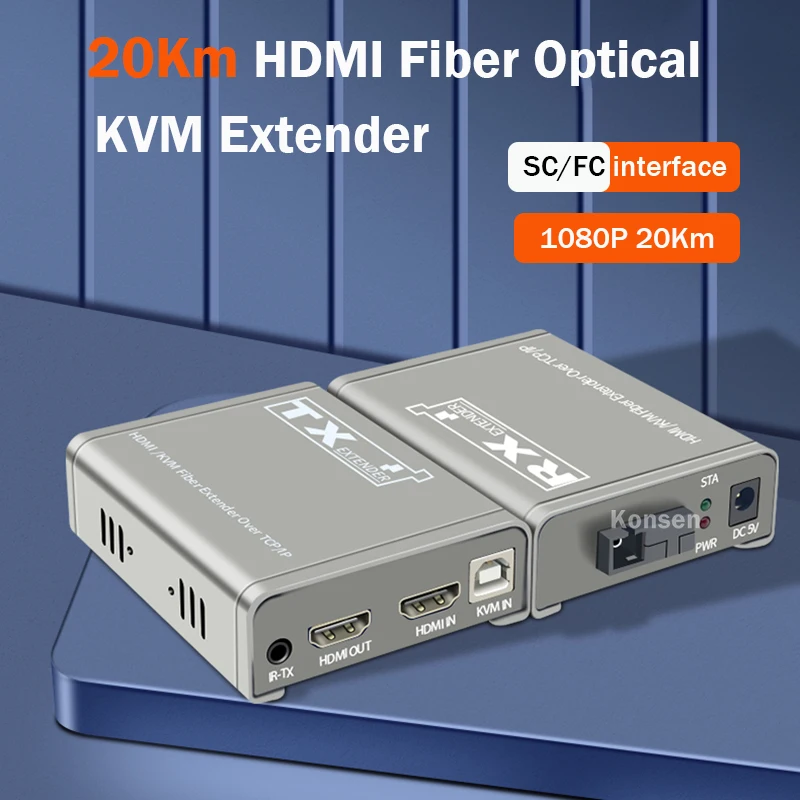 20Km HDMI KVM Fiber Extender Transceiver HDMI USB extender over SC Fiber Optical Cable HDMI to Fiber Video Transmitter Converter