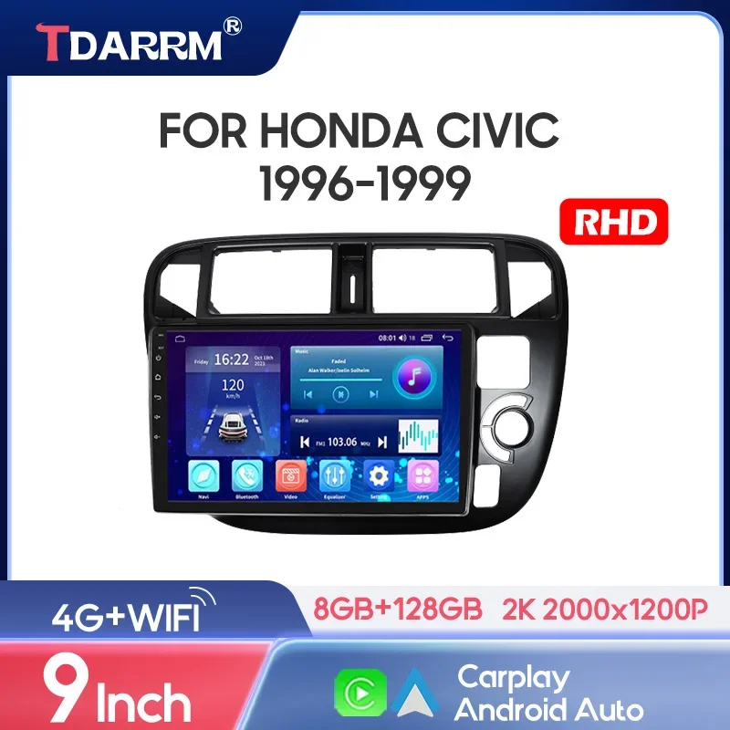 

Автомагнитола TDARRM для Honda Civic 1996, 1997, 1998, 1999, Android, мультимедийный плеер для CarPlay, видеоплеер, навигация, стерео, GPS