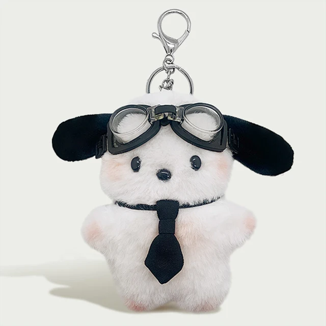 Kawaii Pilot Dog Keychains Plushies Sanrio Keychain Cute Pochacco Bow Keyring Car Mirror Decoration Bag Pendant Christmas Gift 1