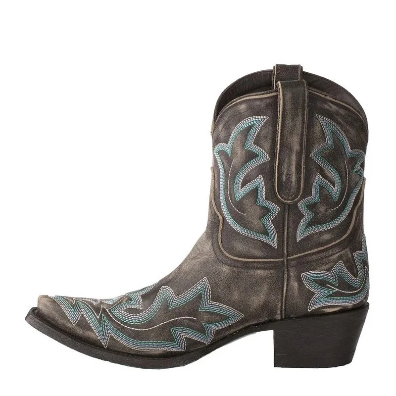 2023 Classic Embroidered Western Cowboy Boots for Women Pu Cowgirl Boots Low Heel Shoes Knee High Woman Ankle Boots Cowboy Botas