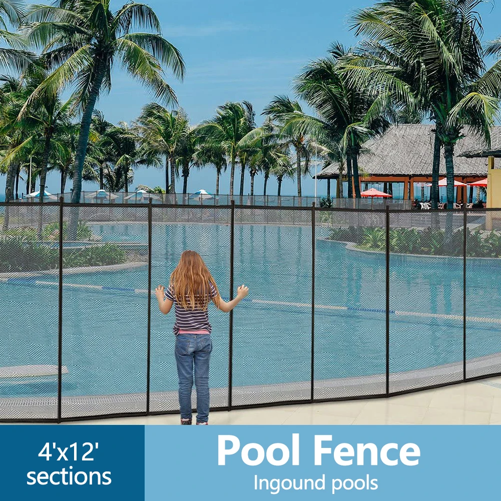 

4ft x 12ft Removable Pool Fence,Safety Fence Door,Black DIY Pool Mesh Fencing Protect Gate for Outdoor Inground & Ground Pools