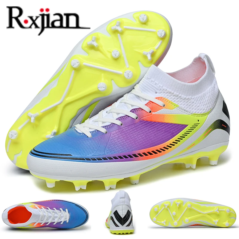 

size-32-47 Adult New FG/TF Soccer Shoes Non-Slip Long Spike Football Boots Young Kids High Ankle Cleats Grass Sock Sneakers