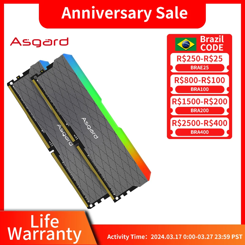 Asgard-Dual Channel RGB Desktop Memory Ram, DDR4, 8GB x 2, 16GB x 2, 3200MHz, PC4-25600, 1.35V, W2 Series, RGB