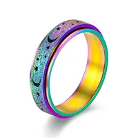 Hot Selling Fashion Casual New Stainless Steel Niche Decompression Rotating Hollow Star Moon Rotating Ring Wholesale Size 6-12 - Image 5