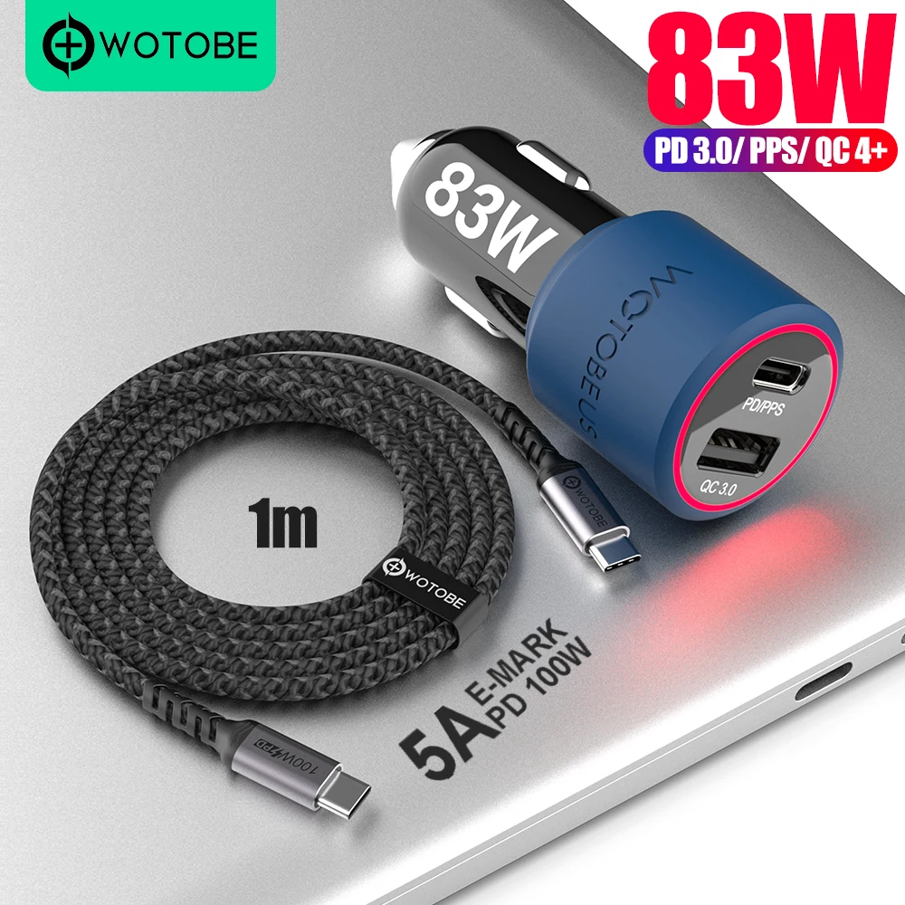 Caricatore per auto 83W,1 porta USB C PPS/PD 65W/45W/30W/25W/18W,1 porta  QC3.0/AFC Quick per laptop tipo C ThinkPad yoga XPS HP LG iPhone 13