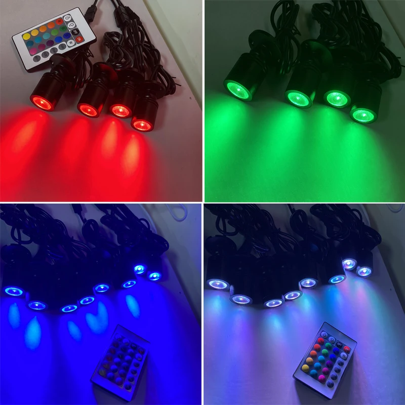 RGB LED 스포트라이트 USB 5V 밝기 조절 컬러 미니 천장 스포트, 쇼케이스 패턴, 쇼케이스 라이트 룸 장식, 1-4 원격 세트, 1W, 3W