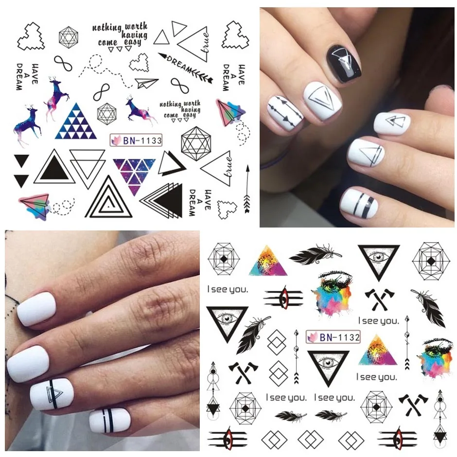 Nail Stickers Nail Art Decoration Nail Art Tools 12pcs Geometric Nail Sliders Water Sticker Set Animal Deer Watercolor Ink DIY Manicure Design Nail Art Decals Foil CHBN1129-1140