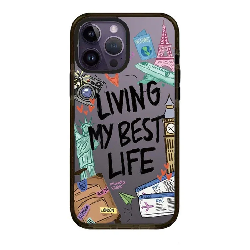 Acrilico Living My Best Life Travel Tag Frame Cover Per Telefono Per Iphone 11 12 13 14 15 Pro Max Custodia Per Iphone 15 Pro Max
