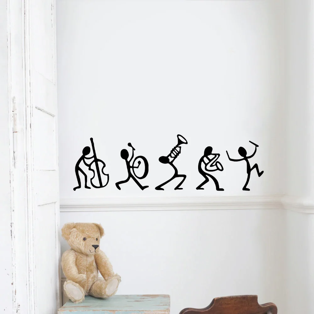 Cartoon Funny Small Men Music Band Guitar Wall Stickers Vinyl Home Decor For Kids Room Playroom Decor Self Adhesive Mural 4069 - 3