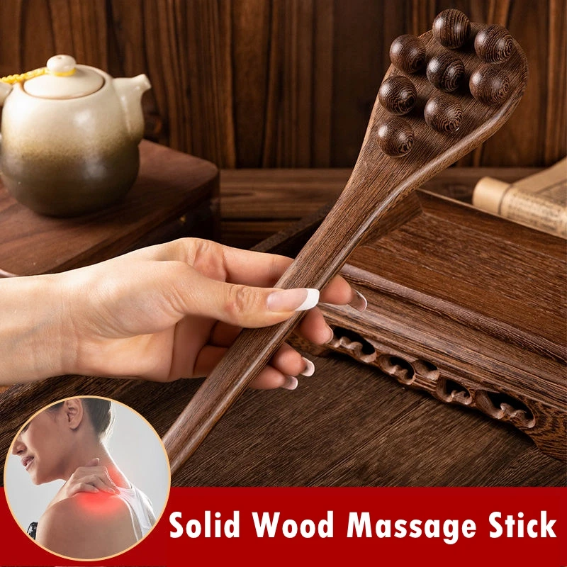 35cm Acupoint Tapping Massage Hammer Stick Body Relaxation Stress Relief Handle Solid Wood Gua Sha Massage Roller For Neck Leg