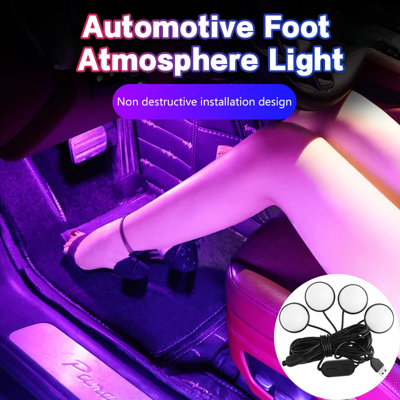 LED Car Foot Ambient Light RGB Night Light with USB Neon Mood Lighting Car Interior Environment Lamp Decorative Atmosphere Light