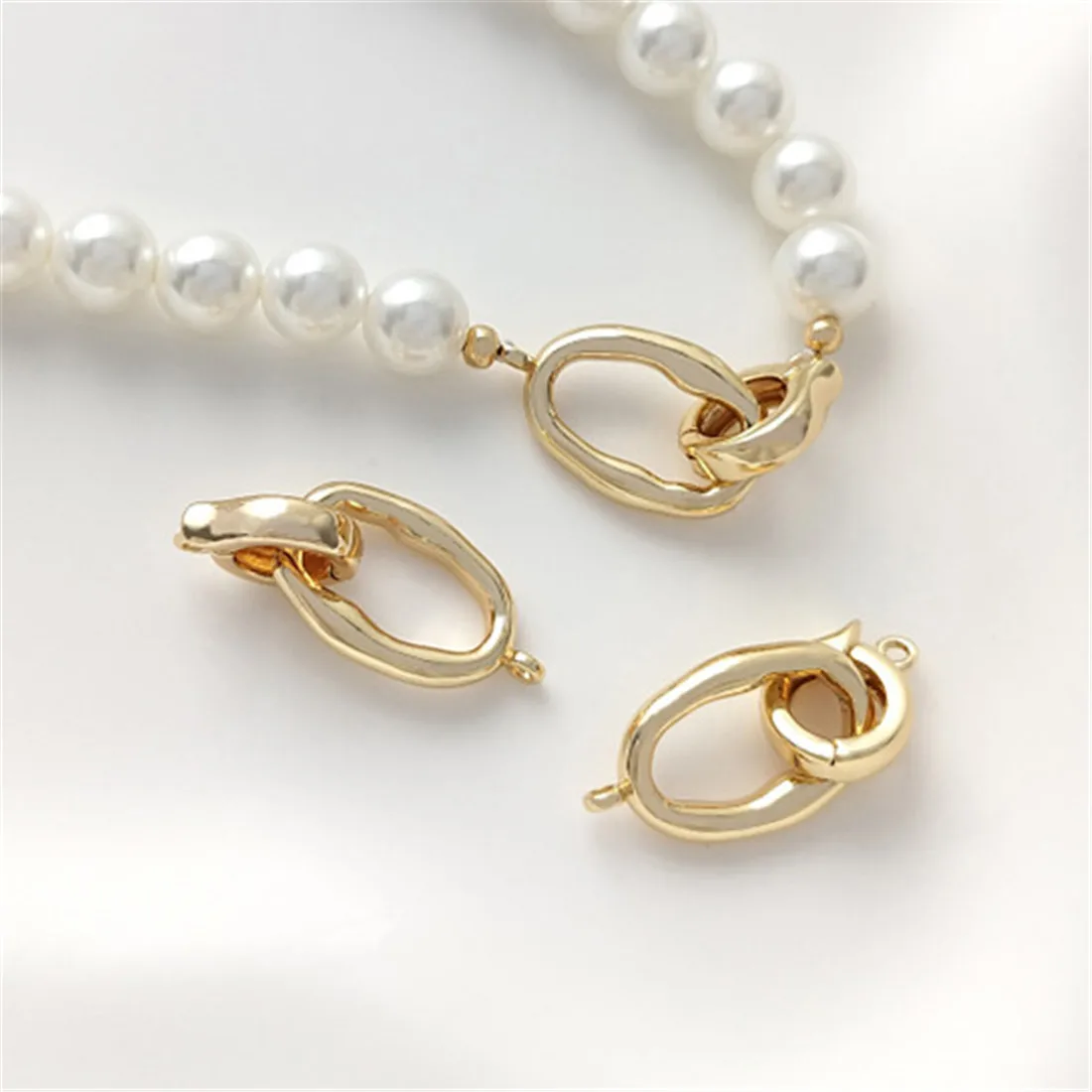 14K Gold-filled Special-shaped Oval Double Circle Buckle Pearl Bracelet Necklace Connecting Pendant Buckle DIY Jewelry Accessori