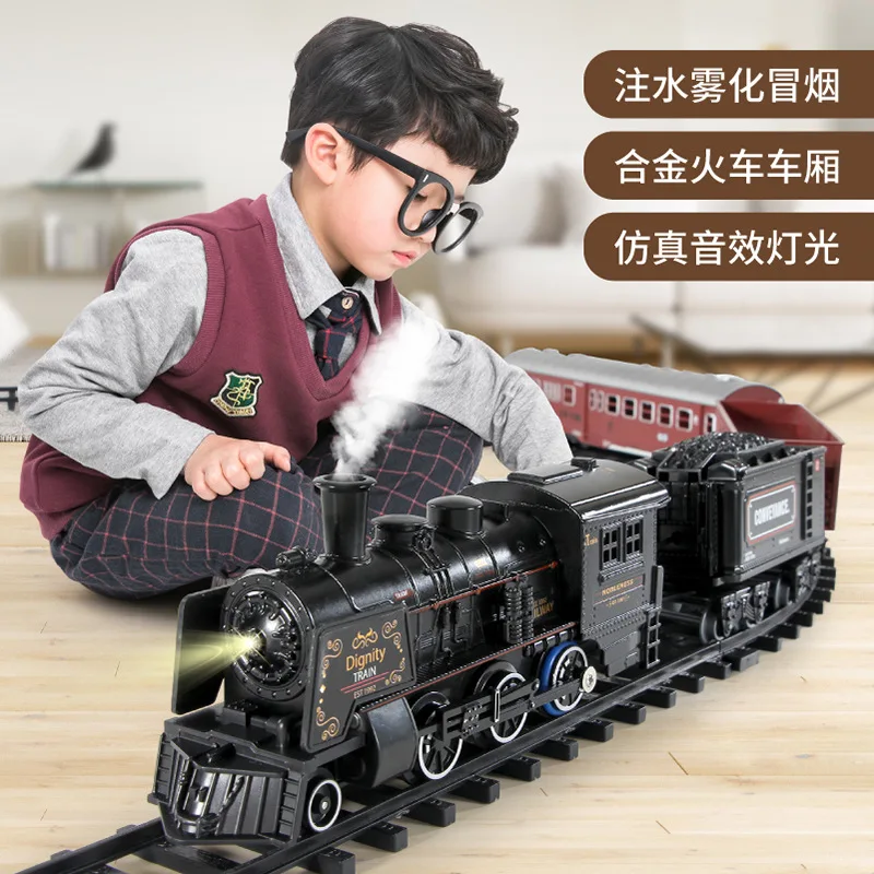 Jouet Train Électrique à Vapeur En Alliage - Circuit Long Avec Wagons - Cadeau Noël & Anniversaire Enfants (Modèle Rouge)