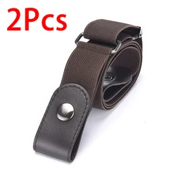 Stylish Elastic Unisex Belt - Invisible, Seamless, and Adjustable (2Pcs Brown)