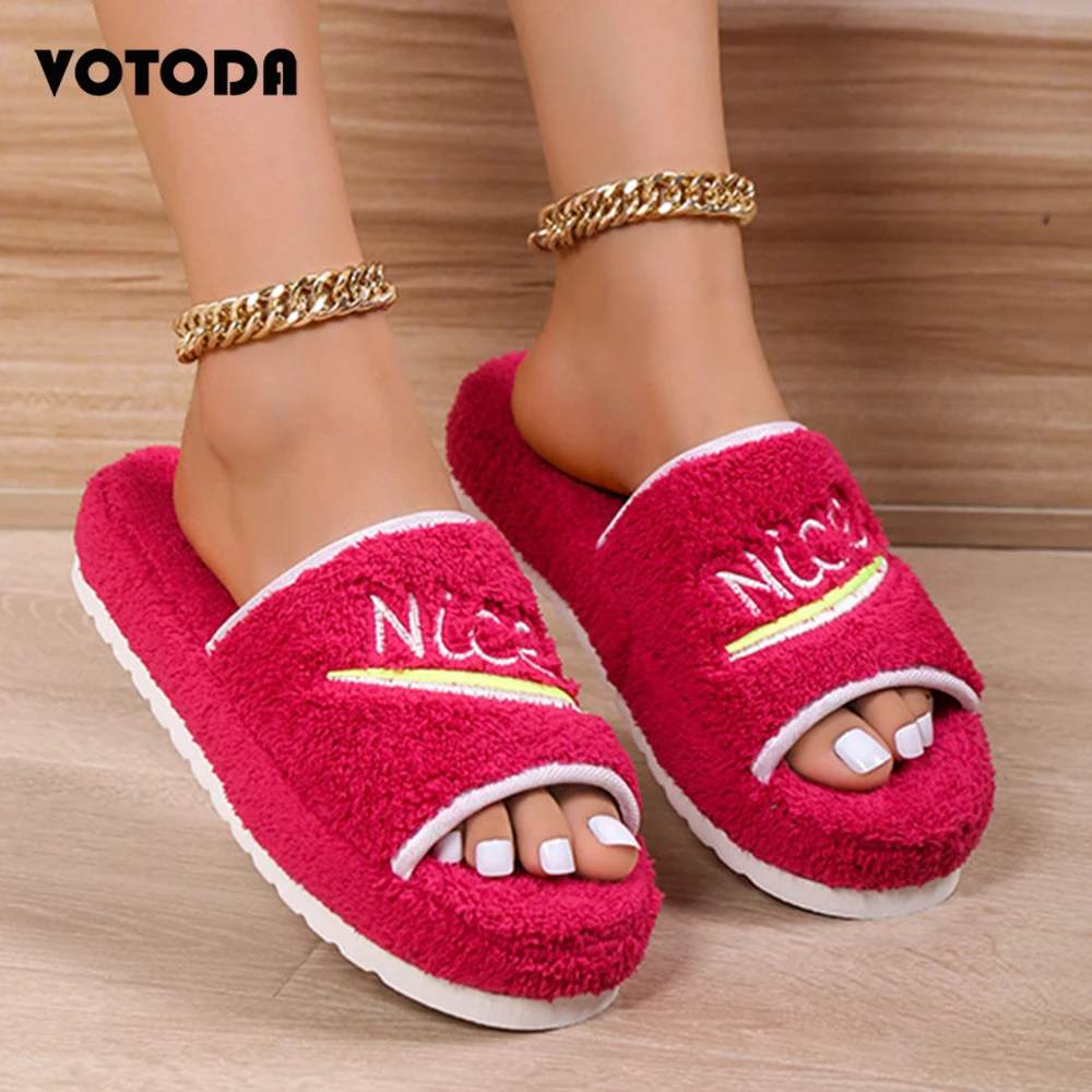 

Women Paltform Slippers Winter Warm Towel Slipper Vintage Embroidered Slides Flat Home Plush Flip Flops Soft Women Cotton Shoes