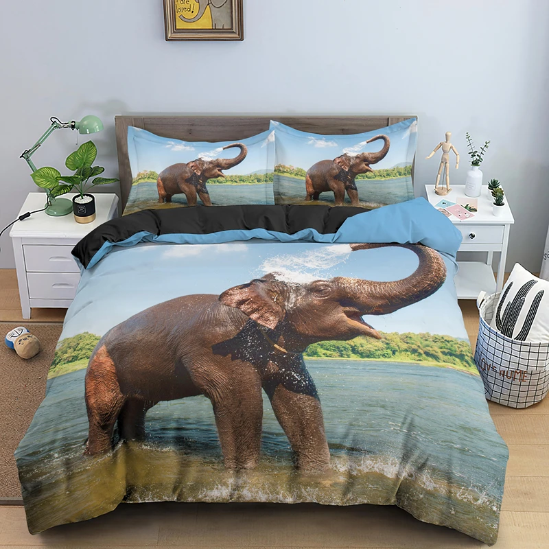 

Elephant Duvet Cover King Queen Size Lovely Funny Small Elephant Bedding Set for Kids Teens Adults Wild Animal Soft Quilt Cover