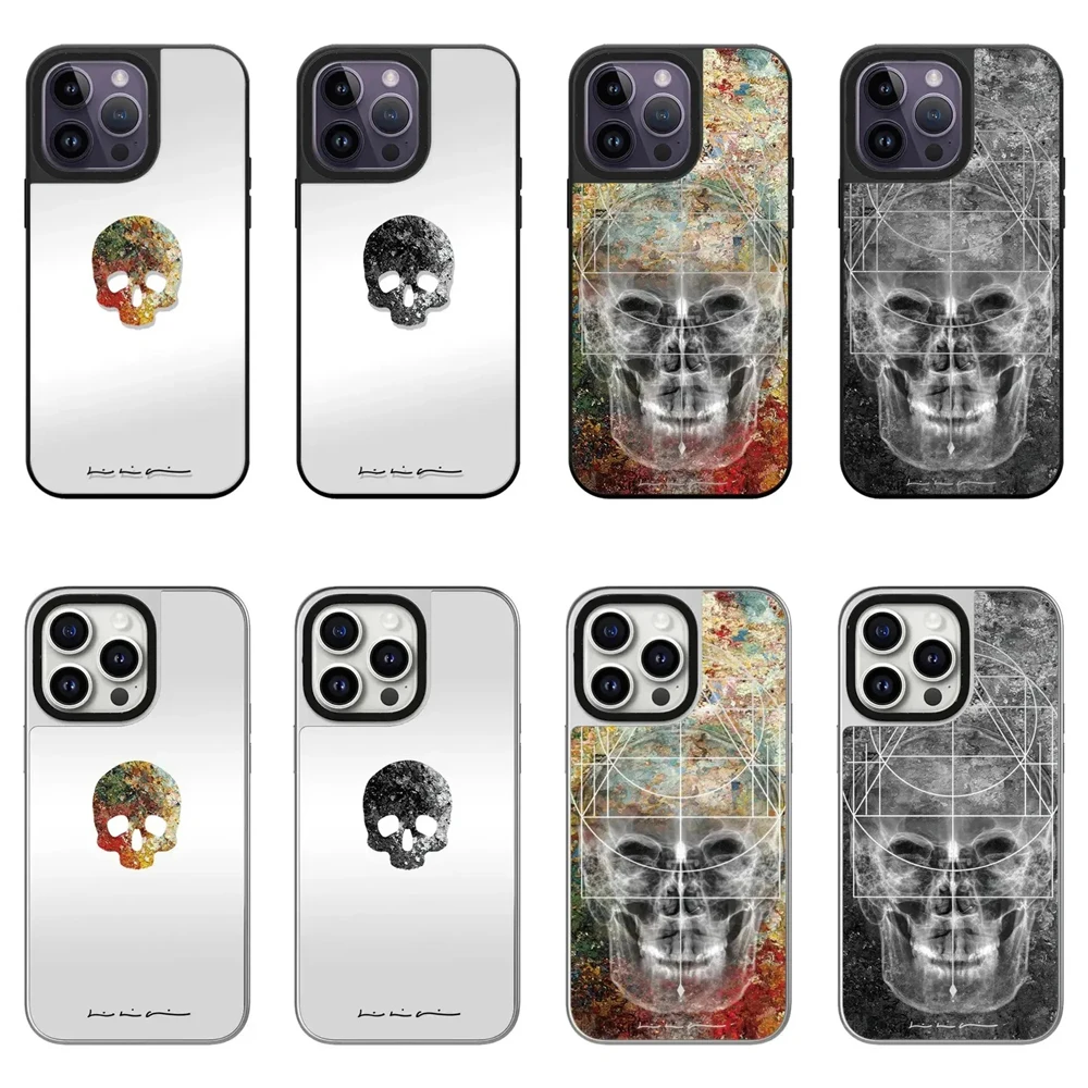 

Skull Mirror Surface Pattern iPhone 11 12 13 14 15 Pro Max Protective Case with MagSafe