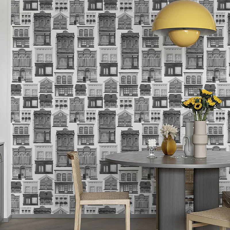 

European Urban Architecture House Wallpaper Self Adhesive Town Mural Living Room Hotel Background Grey Wallpaper Waterproof
