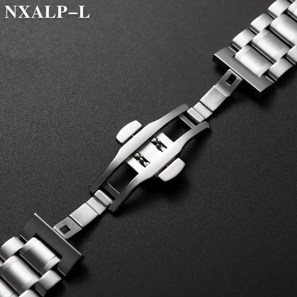 Elegant Curved End Stainless Steel Watch Band with Butterfly Clasp