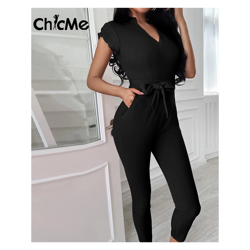 Chicme Women Tie Front Flutter Sleeve 