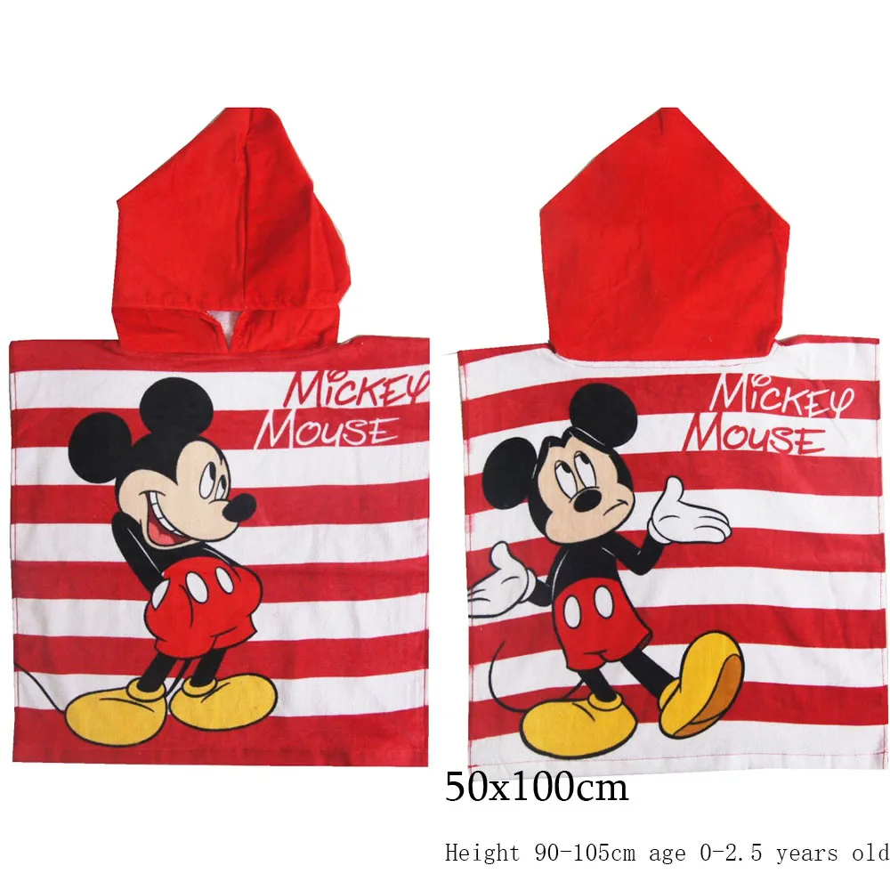 Disney Cotton Mickey Minnie Mouse Baby Girls Boys Hooded Bath Towel Swimming Cloak Absorbent Toddler Bathrobe 50x110cm