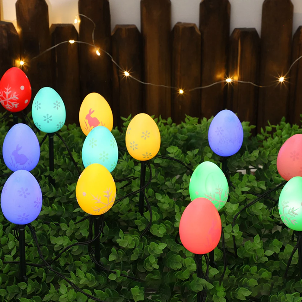Solar Easter Egg String Lights IP65 Waterproof Easter Atmosphere Lamp 1200mAh Easter Ground Stake Light for Outdoor Garden Patio