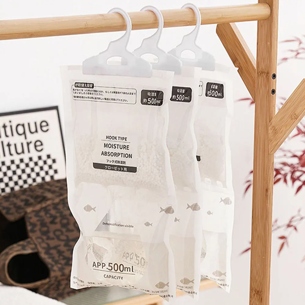 5 Packs Moisture Absorbers Hanging Closet Dehumidifier Bags Anti-Mold Humidity Packs for Closet Bedroom and Kitchen