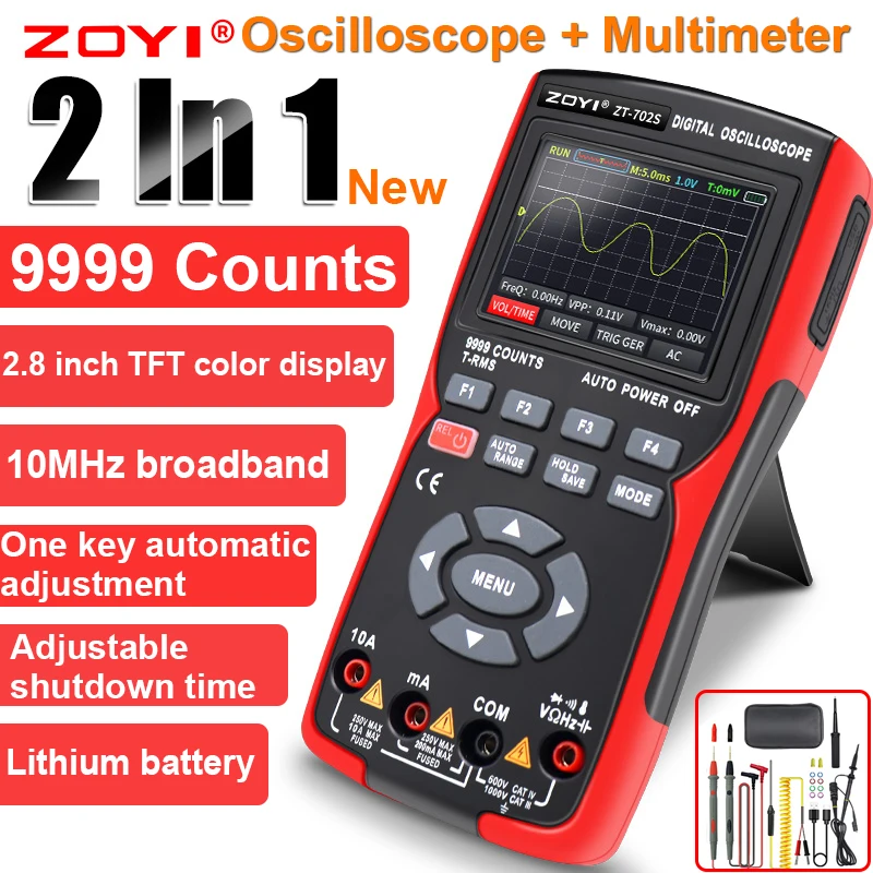 Zoyi Zt-702S Multimetro Digitale Auto True Rms Sonda Tranistor 48 M/S 10Mhz Pc Waveform Data Storage Oscilloscopio Multimetro Meter