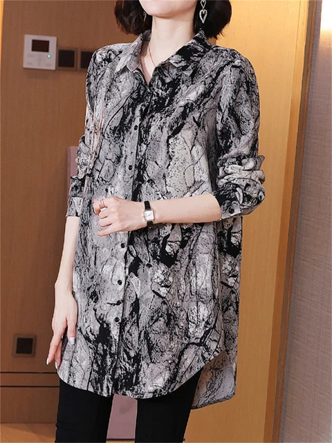 5XL Loose Women Spring Summer Shirts Lady Fashion Casual Long