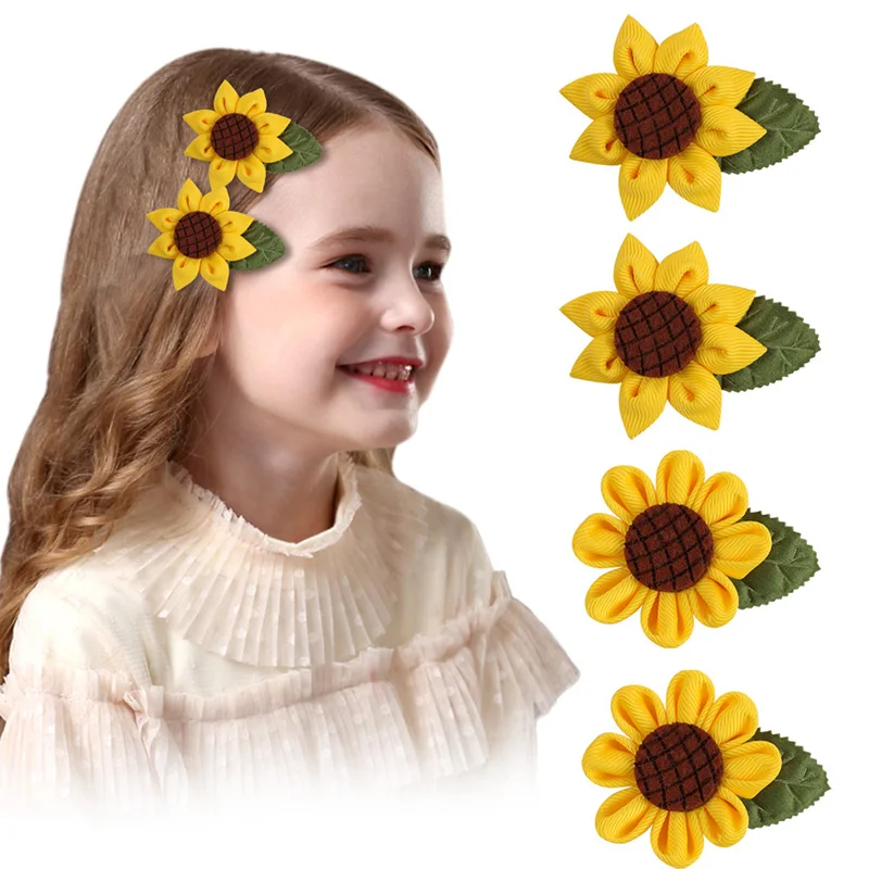 

2pcs Sunflower Hair Pins Handmade Girls Ponytail Hair Clips Cute Duckbill Barrettes Headwear For Girl Hair Accessories