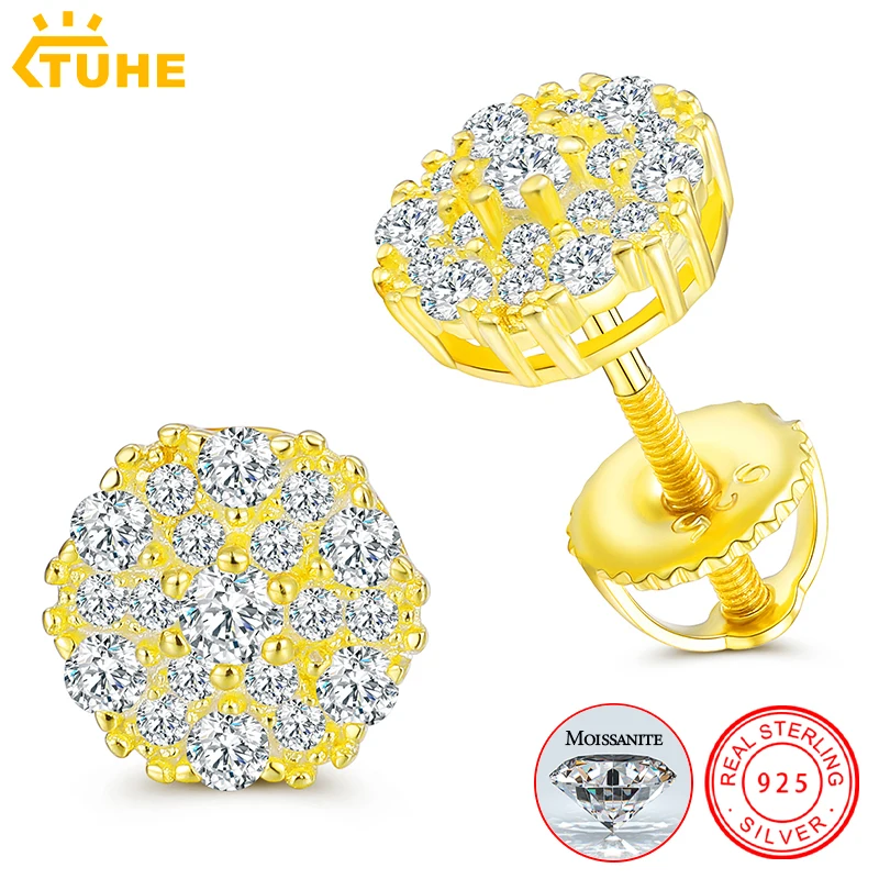 Unisex Fine Jewelry Moissanite Earrings For Women 925  Stud Earrings Moissanite D Color VVS Stud Round Flower Jewelry