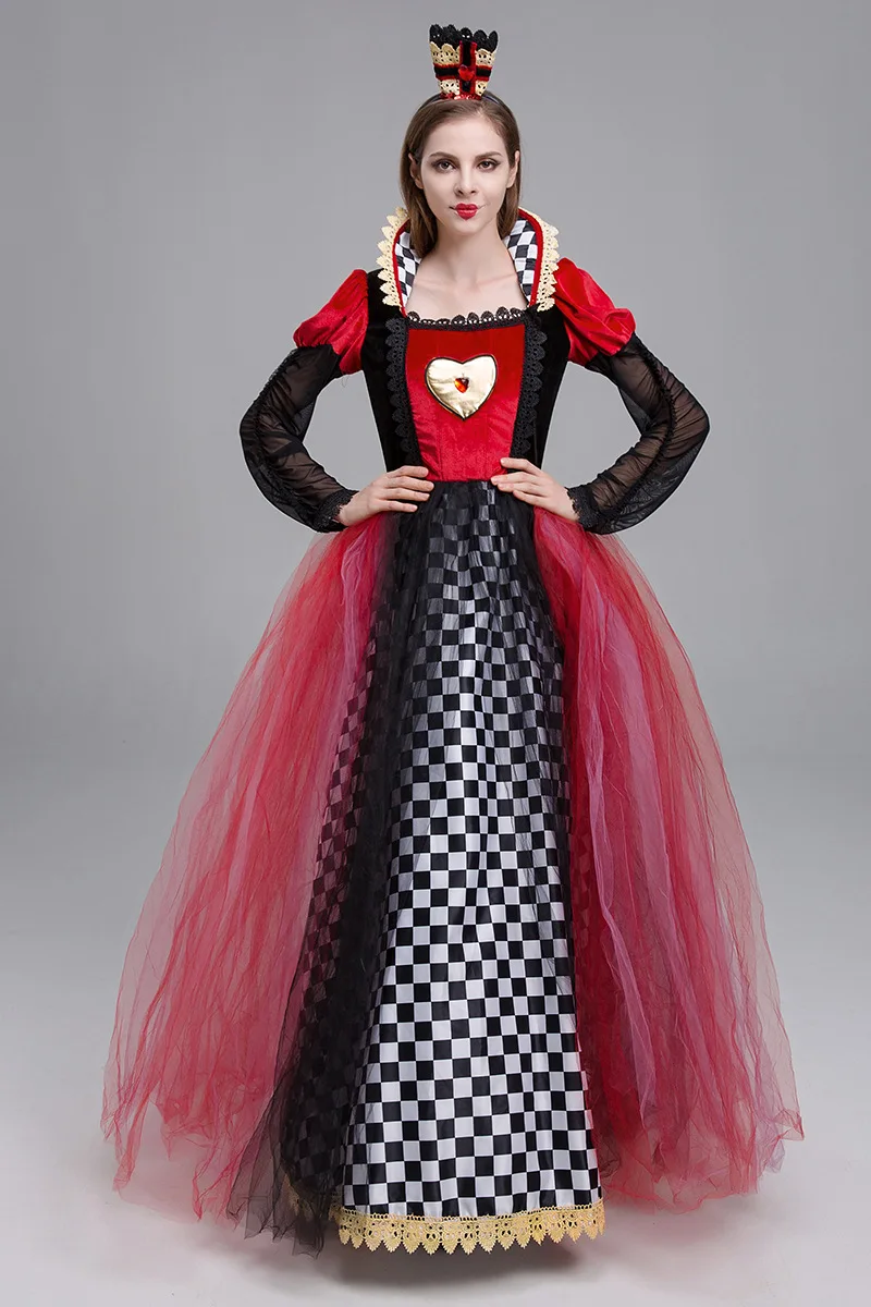 

Red Heart Queen Princess Costume Cosplay For Women Adult Dress Up Halloween Costume Alice Nightclub Carnival Party Disfraz Mujer