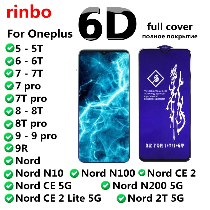 Vetro Temperato 6D Per Oneplus 9R 9Rt 10R 10T 8T 7T 6T 5T 6 7 8 9 Ace 2V Nord 2T Ce 2 3 Lite N20 Se N100 N200 5G Protezione Dello Schermo