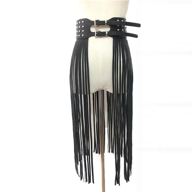 

Fashion Women Faux Leather Fringe Tassel Skirt Punk Gothic Style Club Party Stage Performance Festival Rave Dance Costume