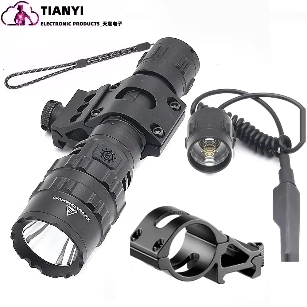 Tactical Flashlight CY10 1200 Lumen Black LED Light with Offset Rail Mount, 2 Modes Pressure Switch Included